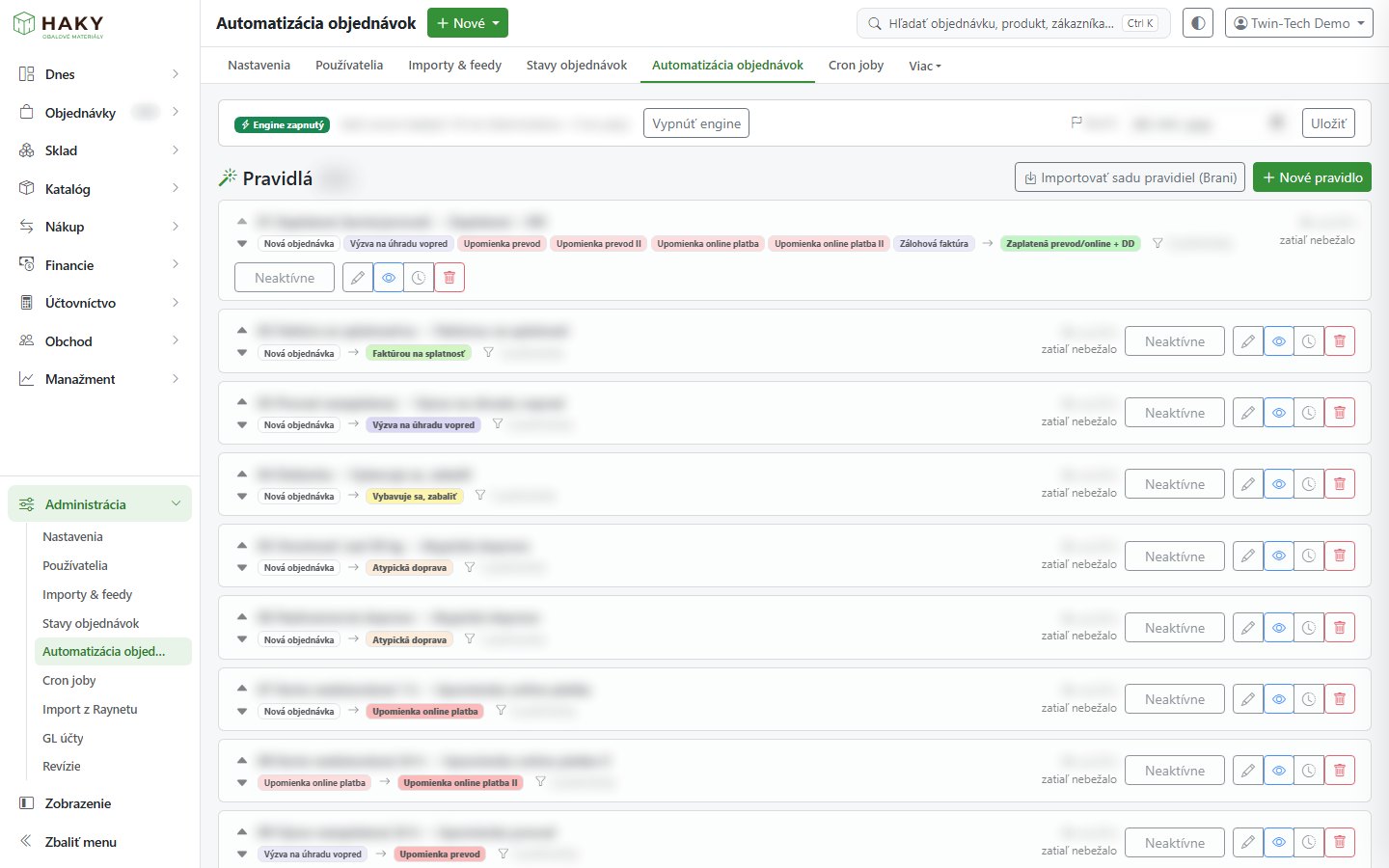 Pravidlá automatického spracovania objednávok