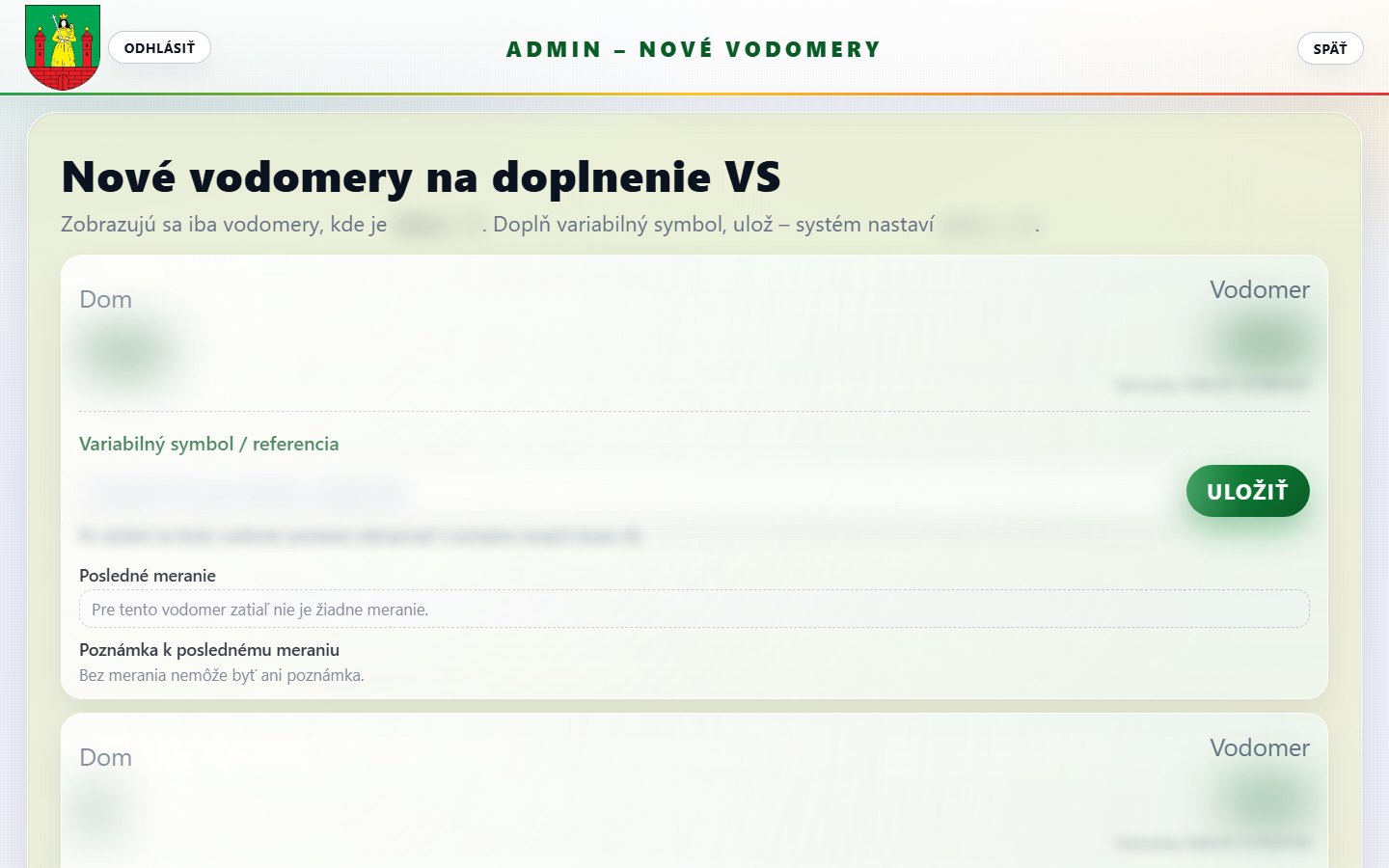 Nové vodomery čakajúce na spracovanie